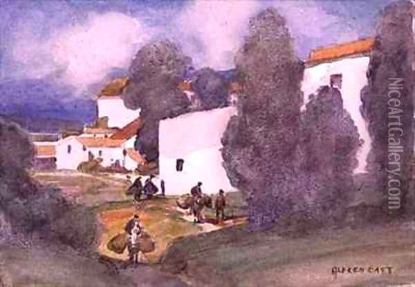 A Mediterranean Village Oil Painting - Sir Alfred East