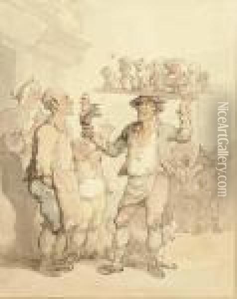 The Plaster Figure Seller; And The Glass On The Road Oil Painting - Thomas Rowlandson