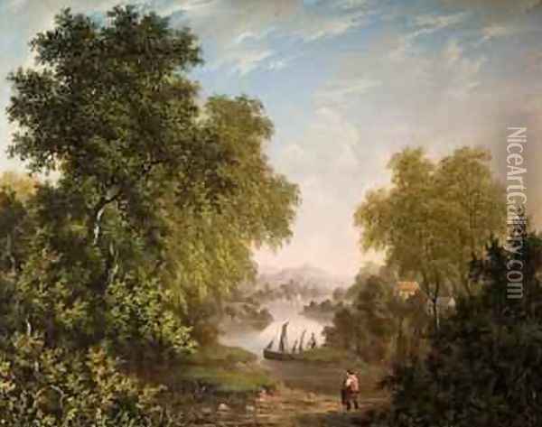 Lake Scene with Boats and Figures 1800-31 Oil Painting - Patrick Nasmyth
