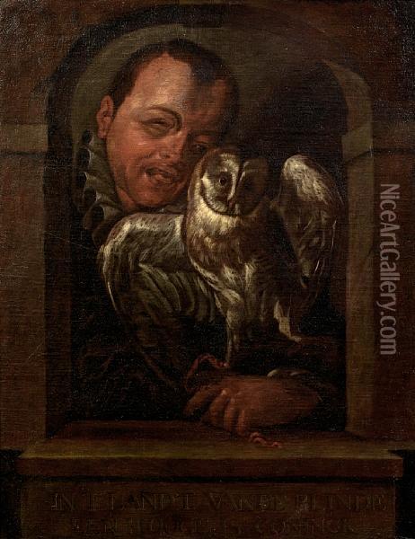 A Man With An Owl Looking Through A Stone Arch Oil Painting - Hans Von Aachen