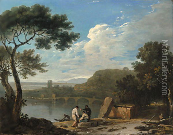 Lake Avernus with Figures in the Foreground and the Temple of Apollo beyond Oil Painting - Richard Wilson