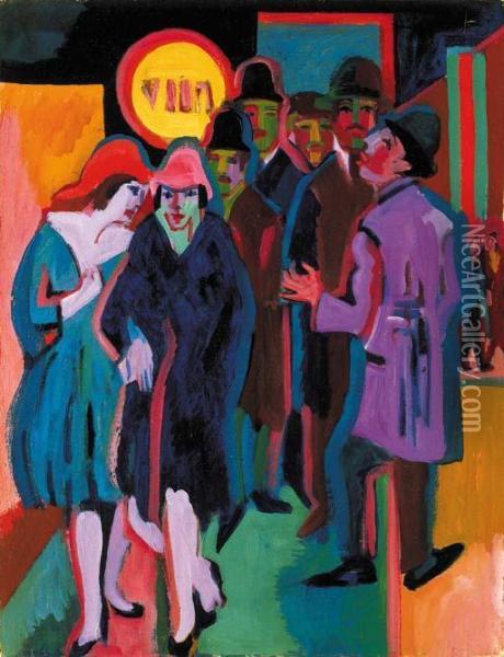 Nachtliches Strassenbild (recto) Oil Painting - Ernst Ludwig Kirchner