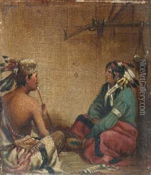 The Interior Of A Wigwam, A Pair Oil Painting - John Mix Stanley