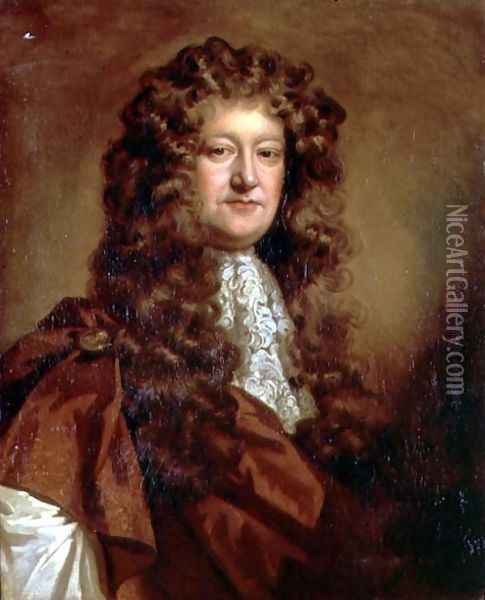 Portrait of a gentleman in brown cloak and white jabot Oil Painting - William Wissing or Wissmig