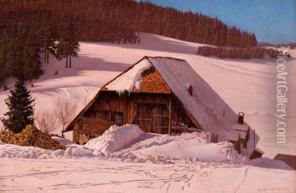 Schwarzwaldhaus Im Schnee (black Forest House In The Snow) Oil Painting - Hermann Dischler