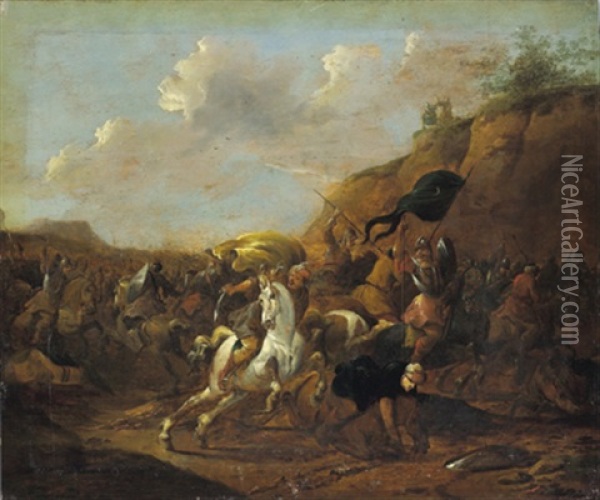 Reitergefecht Zwischen Christen Und Turken Oil Painting - Simon Johannes van Douw