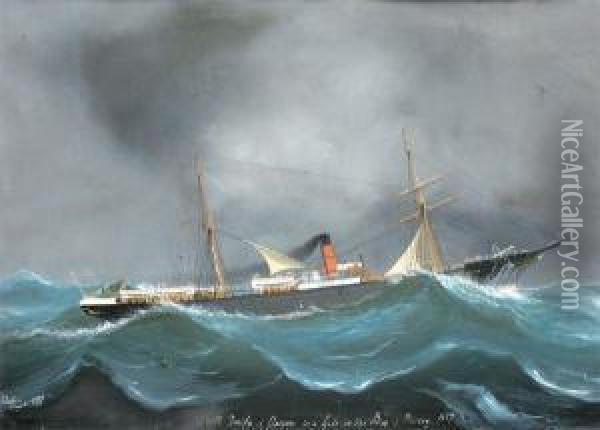  Ss Tarifa De Glasgow In A Gale In Bay Of Biscay 1887  Oil Painting - Luigi Roberto