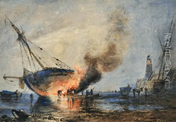 Breaming The Vessel At Night Oil Painting - Ebenezer Wake Cook