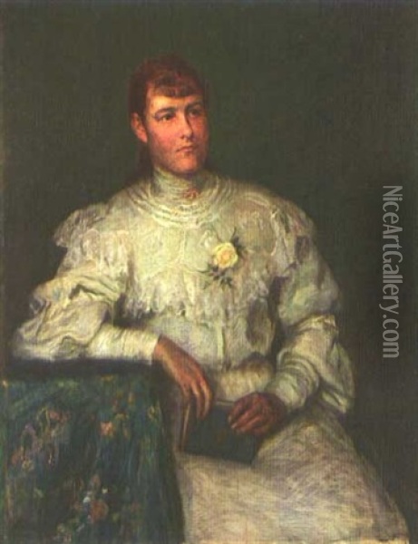 Portrat Einer Jungen Frau Im Weissen Kleid Oil Painting - Eugene Burnand