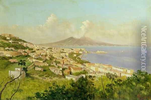 View of the Bay of Naples Oil Painting - Enrico Pistilli