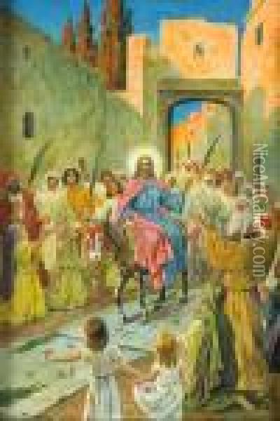 Jesus Intag I Jerusalem Oil Painting - Jenny Nystrom