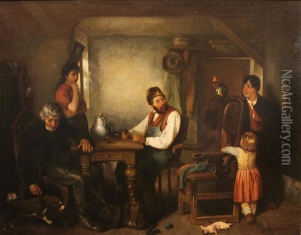 Gathering The Family Oil Painting - Erskine Nicol