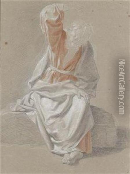 Studie Eines Mannes In Rotem Kleid Und Drapiertem Umhang Oil Painting - Johann Daniel Preisler
