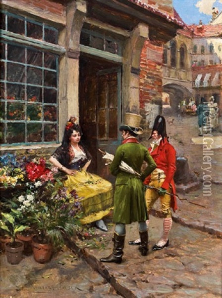 Die Blumenverkauferin Oil Painting - Henri Victor Lesur
