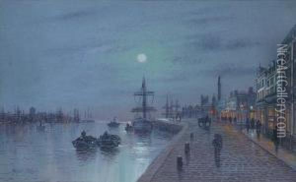 Moonlit View Of Hull Oil Painting - Wilfred Jenkins