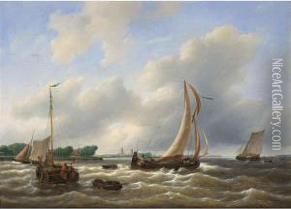 Sailing Vessels On The Zuiderzee Oil Painting - Petrus Jan Schotel