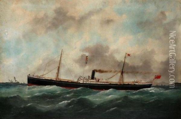 Le Navire Imaum Pres Des Cotes. Oil Painting - Marie-Edouard Adam Of Le Havre