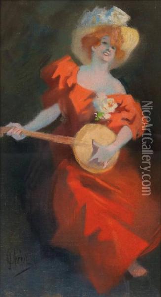 La Joueuse De Banjo Oil Painting - Jules Cheret