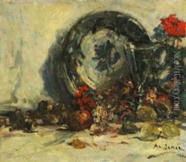 Still Life And Red Flower Oil Painting - Armand Jamar