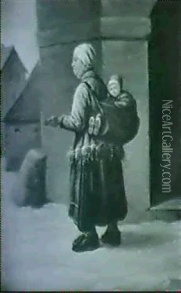 Mor Der Baerer Sit Barn Pa Ryggen Oil Painting - Adolph Ulric Schuetzercrantz