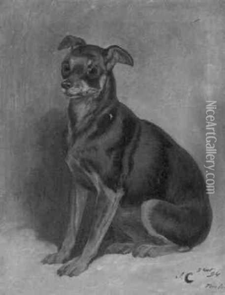 A Seated Dog Oil Painting - John Charlton
