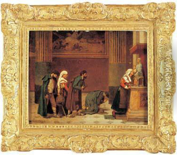 scene Religieuse Oil Painting - Edmond Lebel