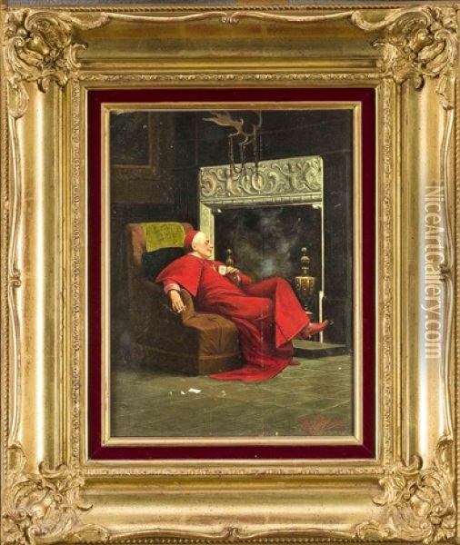 Kardinal Am Kamin Oil Painting - Jehan Georges Vibert