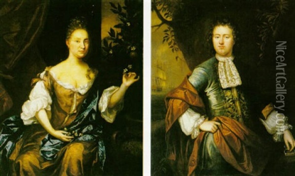 Portrait Of Admiral Mcculloch & Of His Wife Oil Painting - Frederick Kerseboom