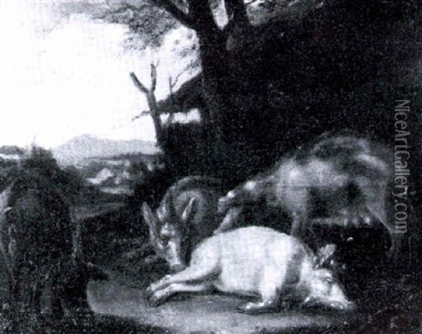 Four Pigs Resting Outside A Sty Oil Painting - Adriaen Cornelisz Beeldemaker