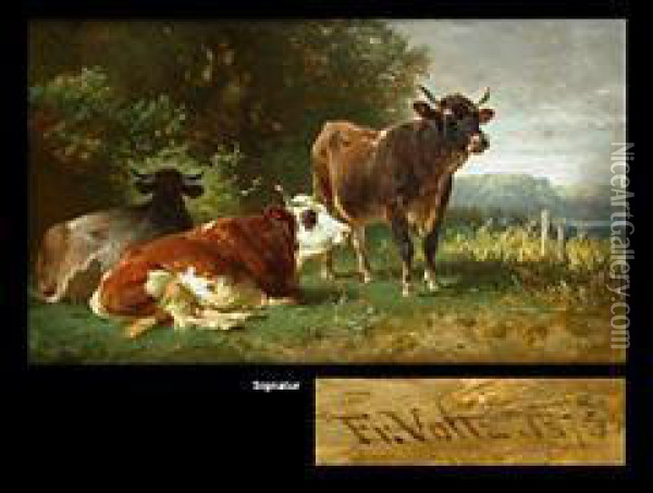 Drei Kuhe Am Waldrand Oil Painting - Friedrich Johann Voltz