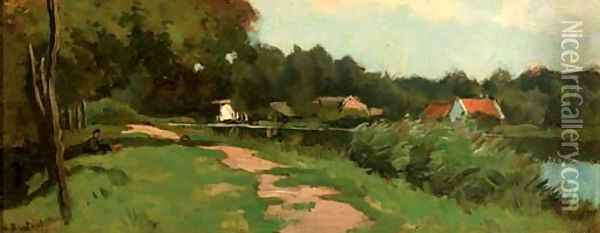 A rest along the river Oil Painting - Nicolaas Bastert