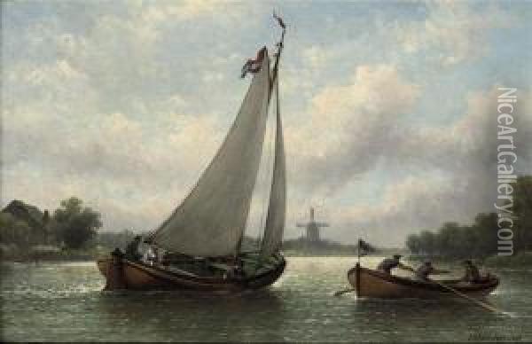 Boating On A River In Summer Oil Painting - Eduard Alexander Hilverdink