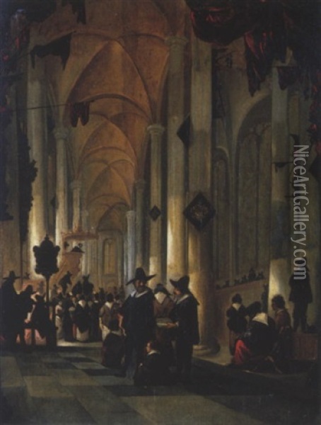 Kircheninterieur Mit Zahlreichen Personen Oil Painting - Gerrit Adriaensz Berckheyde