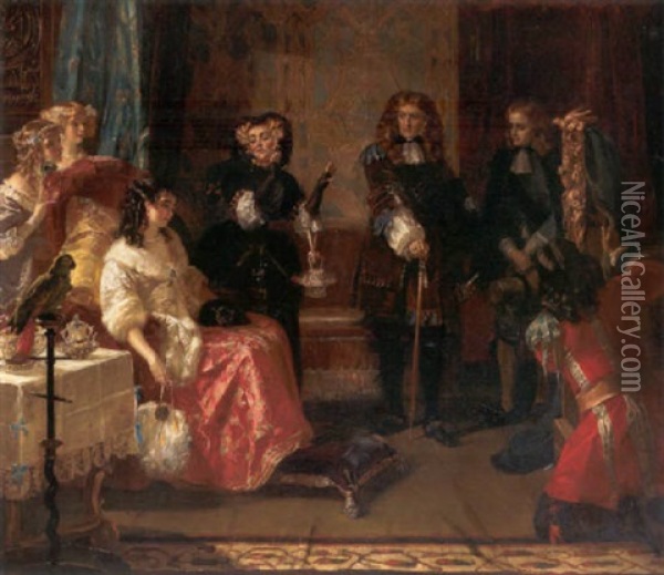 Grinling Gibbons' First Introduction To The Royal Court Oil Painting - Edward Matthew Ward