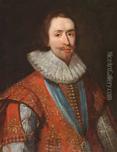 Portraet Af Kong James I Af England Og Vi Af Skotland, I En Rod Renaessancepragtjakke Oil Painting - Jan Mytens