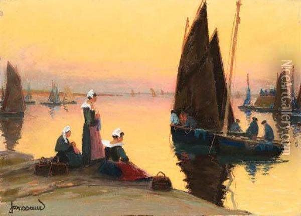 Waiting For The Boats To Dock Oil Painting - Mathurin Janssaud
