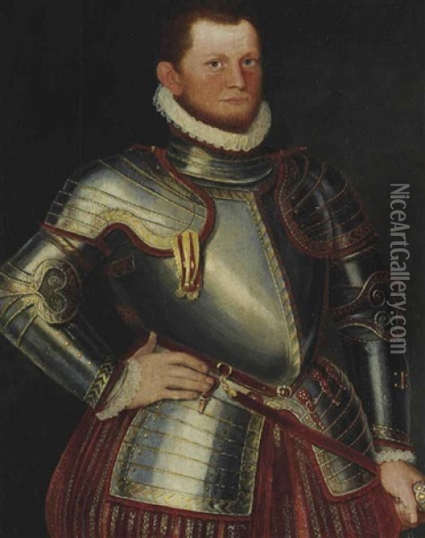 Portrait Of A Gentleman, Three-quarter-length, In Armour Oil Painting - Antonis Mor Van Dashorst