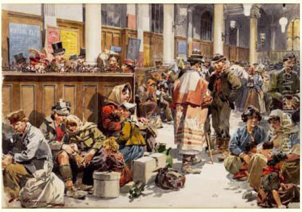 Les Emigrants. Une Salle D'attente A La Gare Saint-lazare, Circa 1899 Oil Painting - Frederic de Haenen