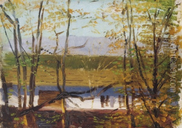Feher Falu Haziko Fak Kozott (white-walled Cottage Amongst Trees) Oil Painting - Laszlo Mednyanszky