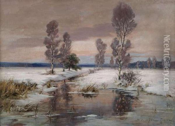 Wintry Landscape With A Brook Oil Painting - Franz Schreyer