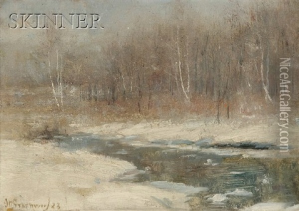 Brook In Winter (green Hill Park?) Worcester, Massachusetts Oil Painting - Joseph H. Greenwood