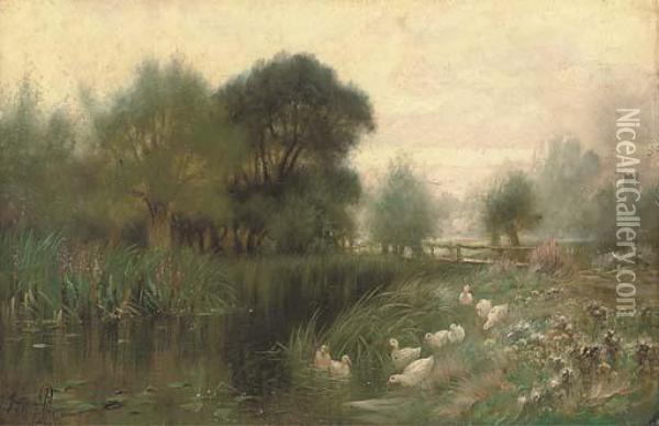 Ducks On A River Oil Painting - Sidney Pike