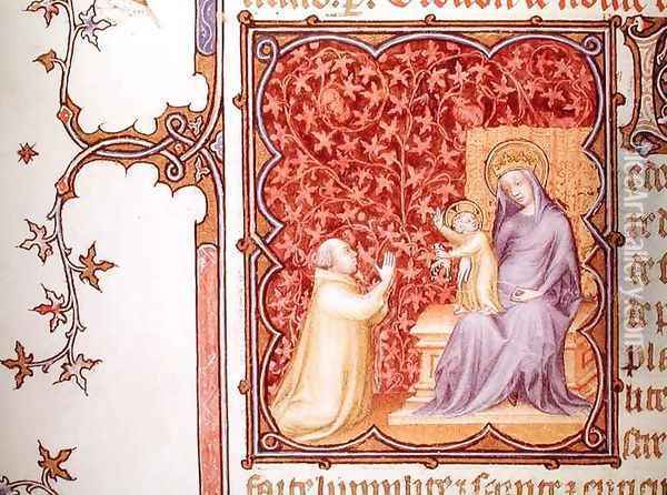 Jean de France 1340-1416 Duke of Berry Praying Before the Virgin and Child from Les Petites Heures de Duc de Berry Oil Painting - Jacquemart De Hesdin