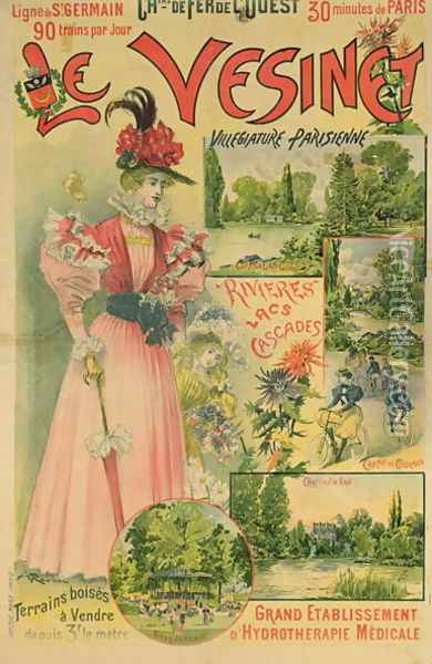 Poster for the Chemins de Fer de l'Ouest to Le Vesinet, c.1895-1900 Oil Painting - Albert Robida