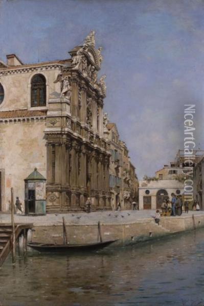Venezianische Ansicht Mit Kirchenfassade Oil Painting - Rafael Senet y Perez