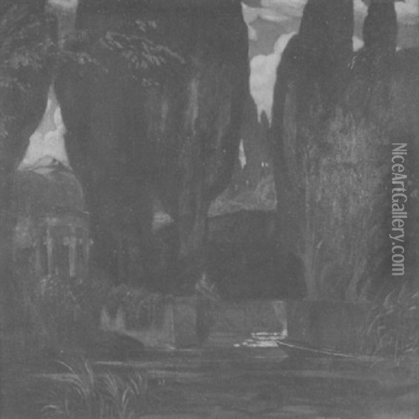 Die Toteninsel Nach Einem Motiv Von Arnold Bocklin Oil Painting - Max Kuschel