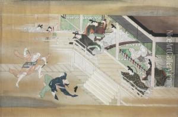 Six Episodes From Tale Of The Heike And The Tale Of Genji Oil Painting - Iwasa Matabei