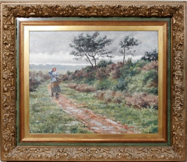 Landscape With Female Walking Oil Painting - Louis Aston Knight