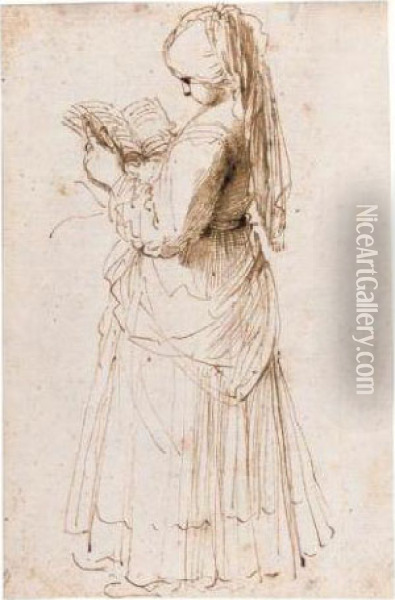 Young Woman Standing Reading Oil Painting - Guercino