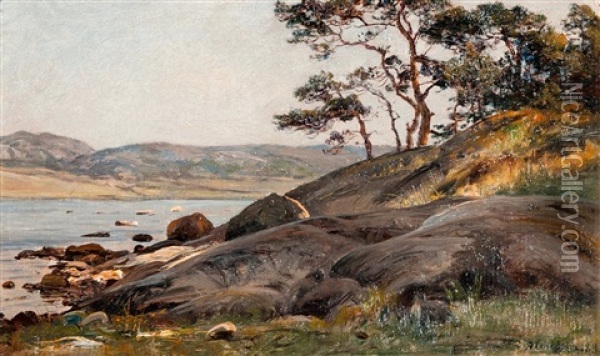Cliffs By The Shore Oil Painting - Berndt Adolf Lindholm
